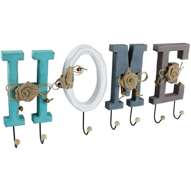 Jinsinto Wall Key Holder with 7 Hooks, Rustic Wall Mount Key Rack Organizer for Entryway Space-Saving Hanger for Hanging Coats, Purses