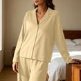 thumbnail image 4 of qafoshin Long Sleeve Pajama Sets for Women Lapel Button Down Tops and Long Pant Two Piece Matching Set Soft Sleepwear, 4 of 7