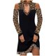 thumbnail image 1 of Vestido midi recto de manga larga con hombros descubiertos y costuras de color en contraste con estampado de leopardo para mujer Pompotops hdfakjf2176, 1 of 1