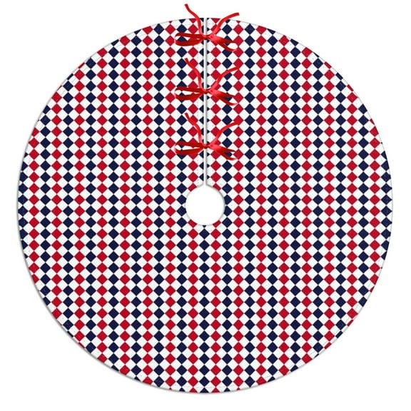 30 Inch Christmas Tree Skirt – Velvet Plush Tree Mat, Soft Thickened Polyester with Red Ties, Single-Sided Printing, Available in 30in/36in/48in, Perfect for Holiday Xmas Tree Decoration