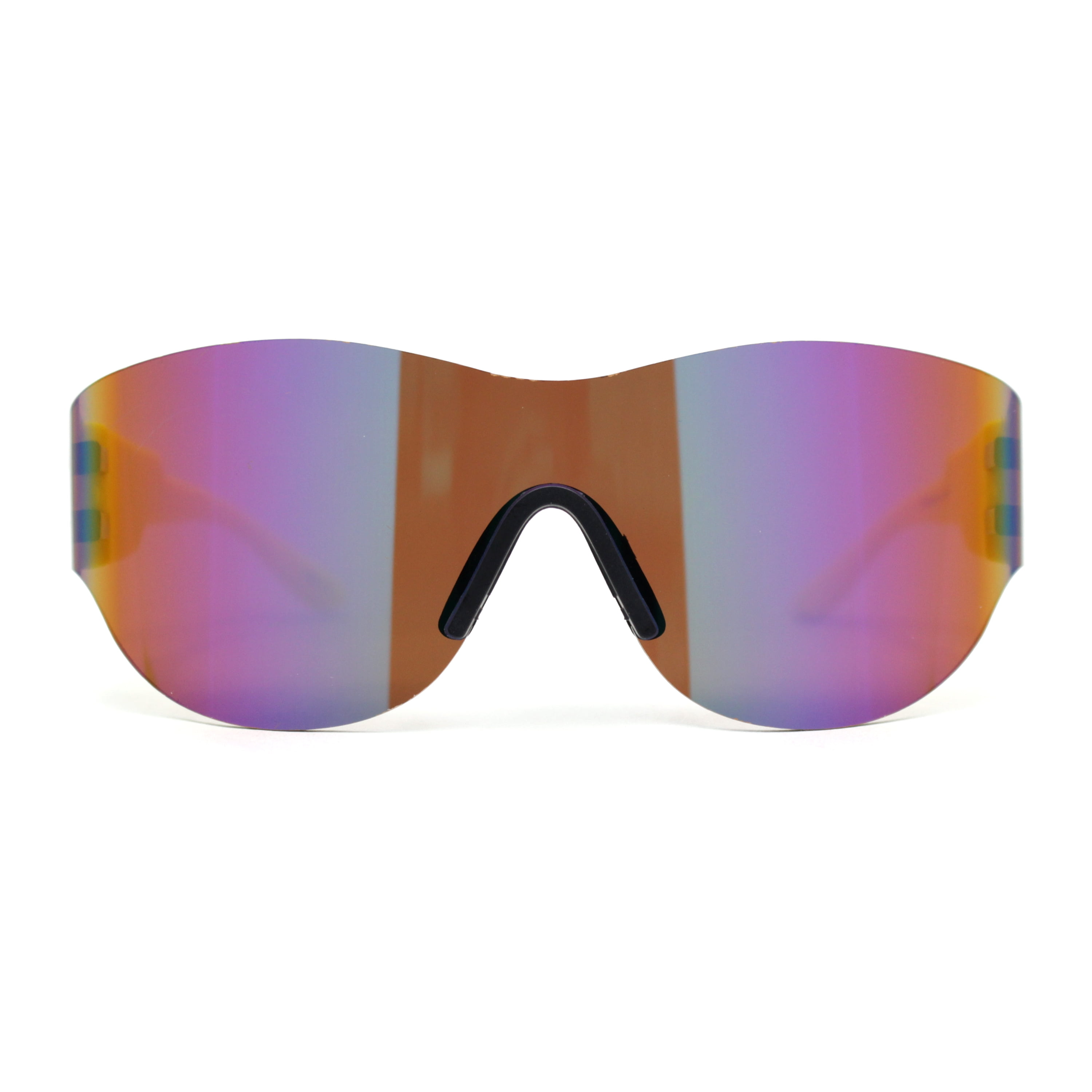 Mens Retro Color Mirror Shield Wrap Futuristic Sport Sunglasses Pink Mirror  