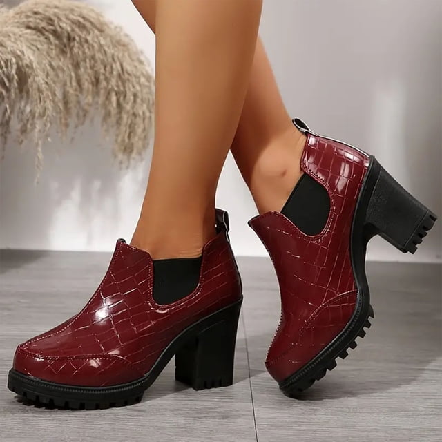 Xucatan Women's Square Toe Lace-Up Zipper Leather Shoes, Chunky Heel Ankle Booties for Women, Dressy Casual Fall Winter Boots for Office & Daily Wear Gift