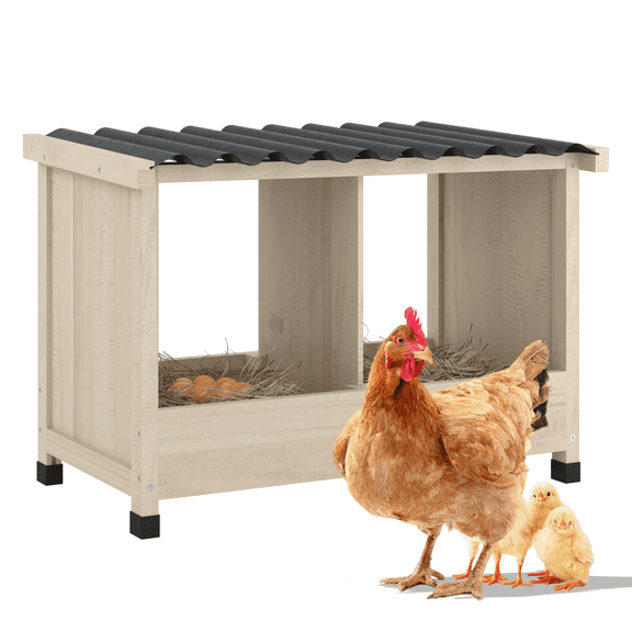 TIMHAKA Chicken Nesting Box, 2 Holes Wooden Chicken Coop w/ PVC Roof for Hens, Ducks, and Poultry