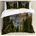thumbnail image 1 of Yosemite King Size Duvet Cover Set, Yosemite Falls Evergreen Forest Fall Season Scenery Yosemite National Park Print, Decorative 3 Piece Bedding Set with 2 Pillow Shams, Green Grey, by Ambesonne, 1 of 3