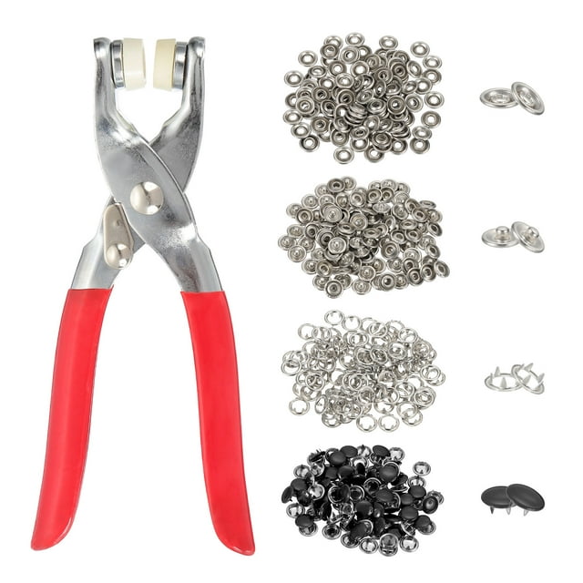 Kit de botones a presión metálicos Uxcell de 100 juegos de 10 mm, botones a presión sólidos con alicates de sujeción para coser tela, cuero, ropa, impermeable, pañales, baberos, manualidades, negro