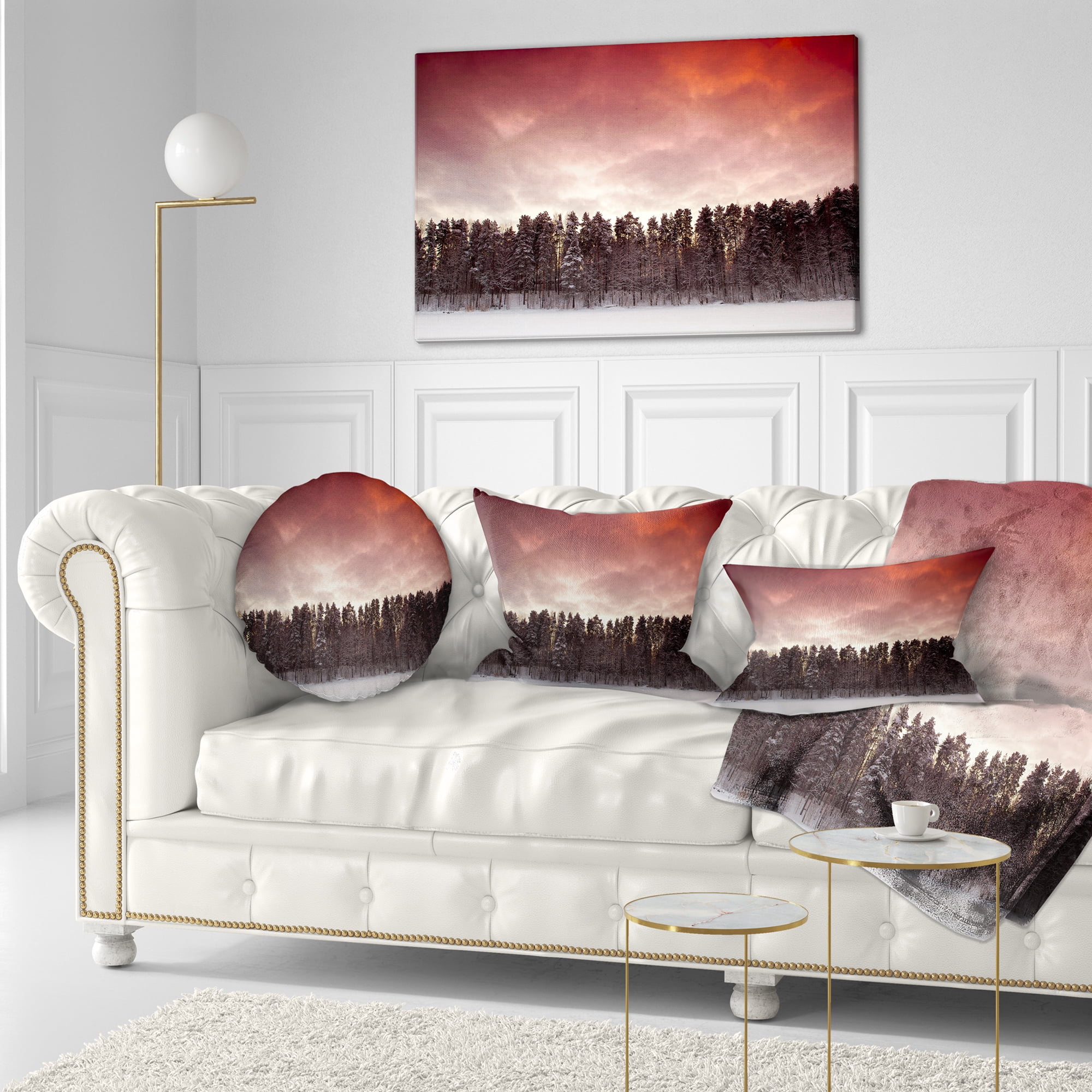 Designart Sunset over Frozen Lake - Landscape Photography Throw Pillow - 12x20