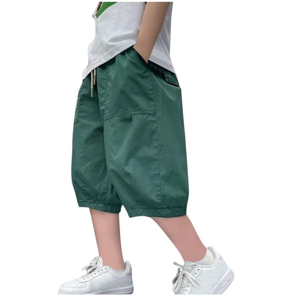 hoksml Boys Balloon Fit Casual Shorts Summer Drawstring Elastic Waist Pockets Breathable Fabric Multi Color