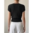 thumbnail image 6 of Gynyvoja Women'S V-Neck Wrap Front Ribbed Knit Short Sleeve Fitted Cropped Sweater Tos Black S, 6 of 7