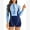 Blue, variant on OBEEII Women Long Sleeve Boyleg Full Body Swimwears Fashion Printed Swimming Suits Plus Size Swimsuits UPF50  Athletic Wetsuit, Blue Size XL