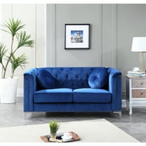 HomeStock French Country Loveseat 62"L x 34"W x 31"H, Soft Velvet, Pocketed Coil Cushions, Stylish Chrome Legs, and Pillows-Color:Navy blue