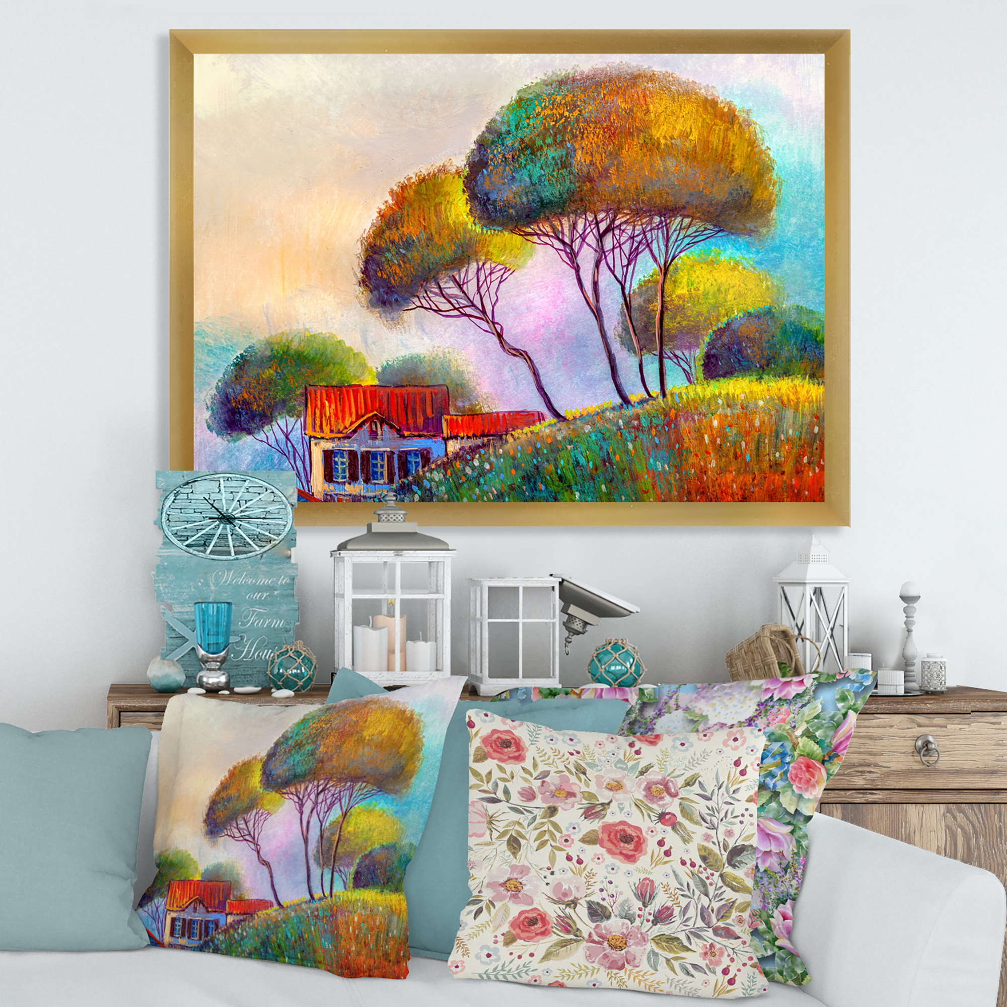 Designart 'Beautiful Village House On A Hot Summer Day' Modern Framed Art Print