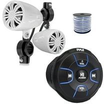 Pyle PLMRBT18 Bluetooth Audio Amplified Marine Waterproof Controller, Pyle PLMR22WT 2.25’' 10 Watts Max Power Full Range Off-Road White Boat Speakers (1 Pair), 50 Feet 18 Gauge Speaker Wire