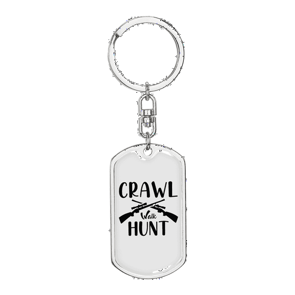 Crawl Walk Hunt Stainless Steel or 18k Gold Premium Swivel Dog Tag Keychain