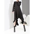 thumbnail image 4 of Femmes Noir Ourlet Irrégulier Volants Robe Col Rond Manches Longues Ample Coupe Mode Marée Printemps Automne, 4 of 15