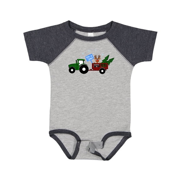 Inktastic Plaid Christmas Tractor With Cute Reindeer Boys or Girls Baby Bodysuit