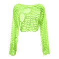 thumbnail image 6 of JULMCOMO Crochet Beach Cover Ups for Women Hollow Out Mesh Knit Summer Crop Tops Long Sleeve Cutout Bikini Cover Ups for Swimwear Green XL, 6 of 7