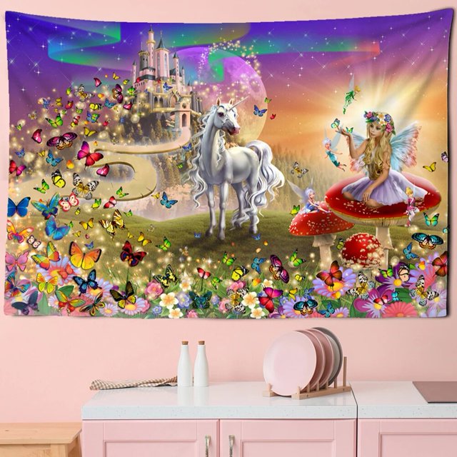 Tapiz de decoración de unicornio sagrado para colgar en la pared, fondo de tela psicodélica de Navidad, Alfombra de pared, tienda de campaña, Mattres de viaje