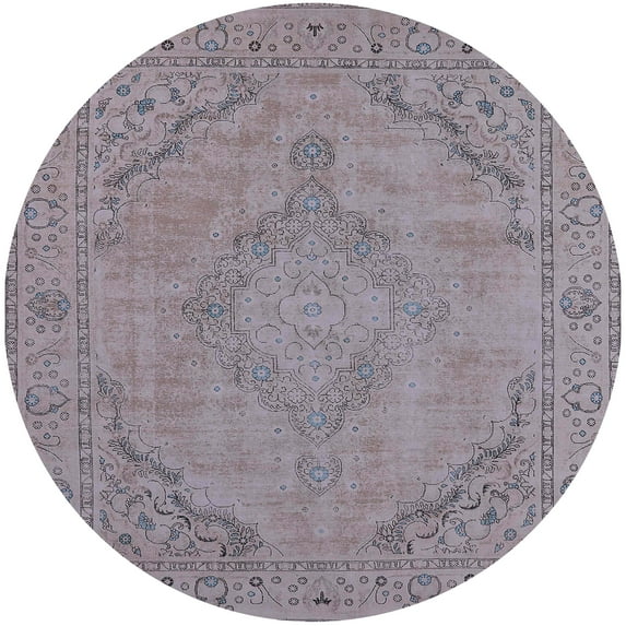Ahgly Company Indoor Round Mid-Century Modern Dark Gray Oriental Area Rugs, 8' Round