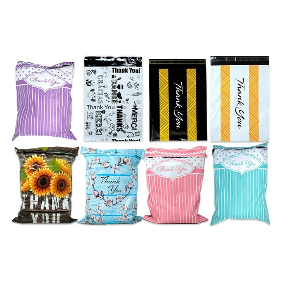 ShipNFun Ultimate Thank You Self Seal Poly Mailers Combo Package, 10x13", Assorted Colors
