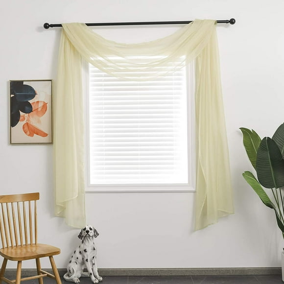 shiyou-Beige Sheer Window Scarf Valance for Windows Beige Sheer Scarf Curtains 144 Inches Long for Living Room Bedroom Curtain Drapes Wedding Party Canopy Bed 52×144
