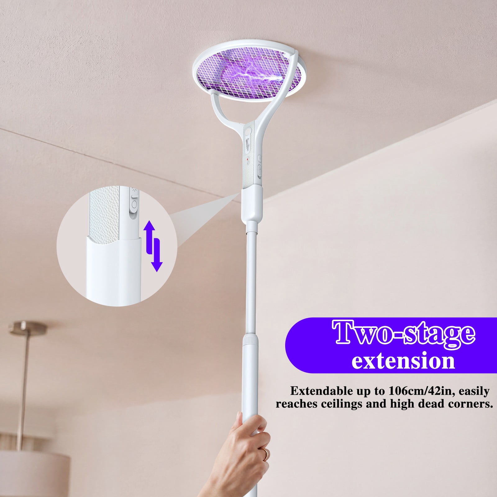Upgreded 4000V Electric Fly Swatter Racket Rechargeable Bug Zapper For Indoor