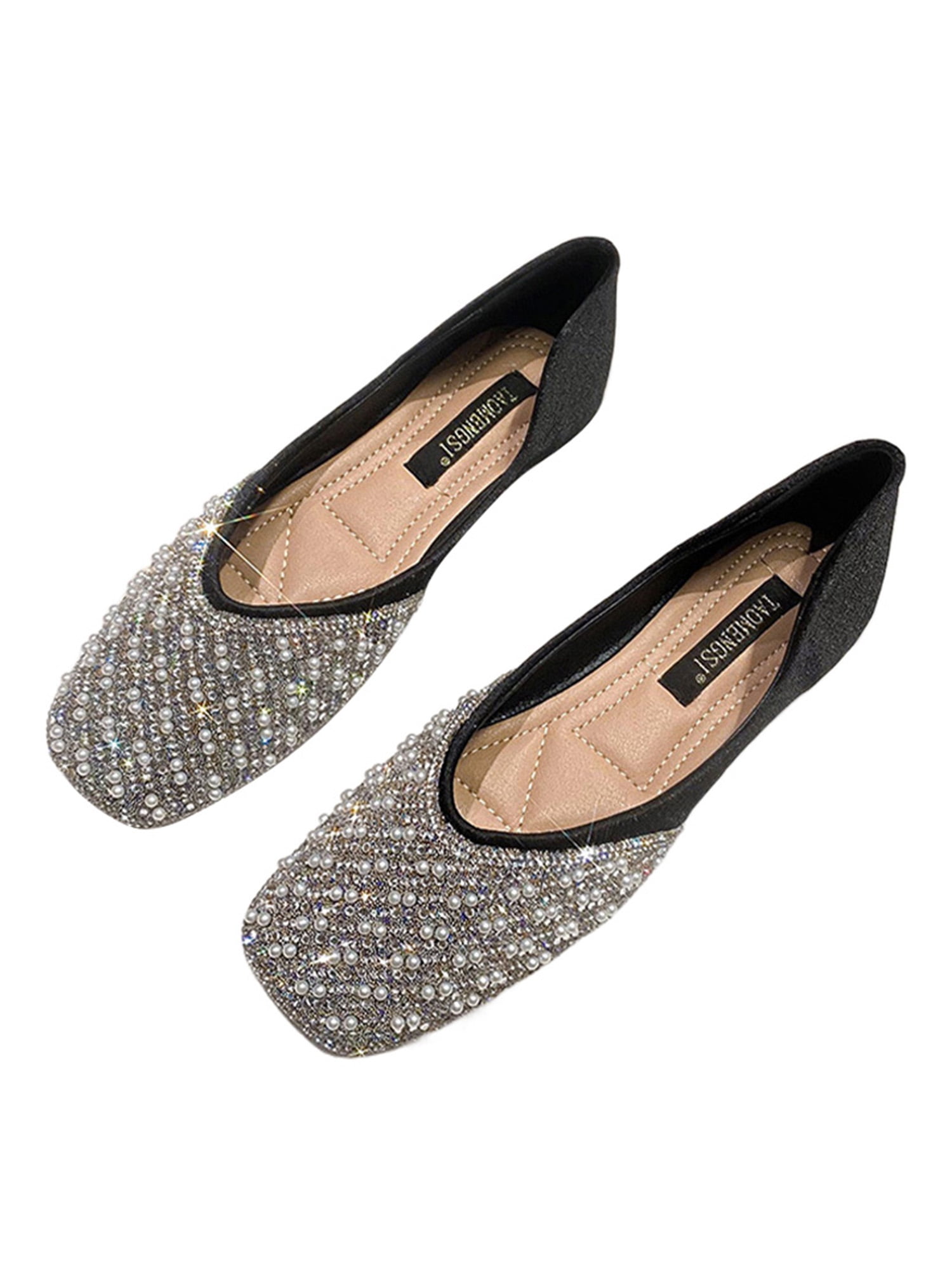 Daeful Women Comfort Square Toe Dress Shoe Work Flat Shoes Formal Fashion Lightweight Slip on Low Top Flats Loafers Black 4.5, Women's