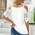 thumbnail image 3 of DuoJiaJ Women Summer V Neck Cold Shoulder Tops T Shirts Cut Out Lace Short Sleeve Solid Color Blouses Shirt Women’s Summer Tops White XXL, 3 of 5