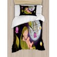thumbnail image 1 of Fantasy Duvet Cover Set Twin Size, Baby Elf on Leaf Growing to Moon Mystic Night Fireflies Christmas Tale Print, Decorative 2 Piece Bedding Set with 1 Pillow Sham, Multicolor, by Ambesonne, 1 of 3