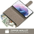 thumbnail image 4 of Compatible with Samsung Galaxy S21 Plus S21+ 5G Wallet Phone Case and Tempered Glass Screen Protector Flower Faux Leather Flip Credit Card Holder Stand Zipper Cell Cover for S21+5G S21plus Grey, 4 of 9