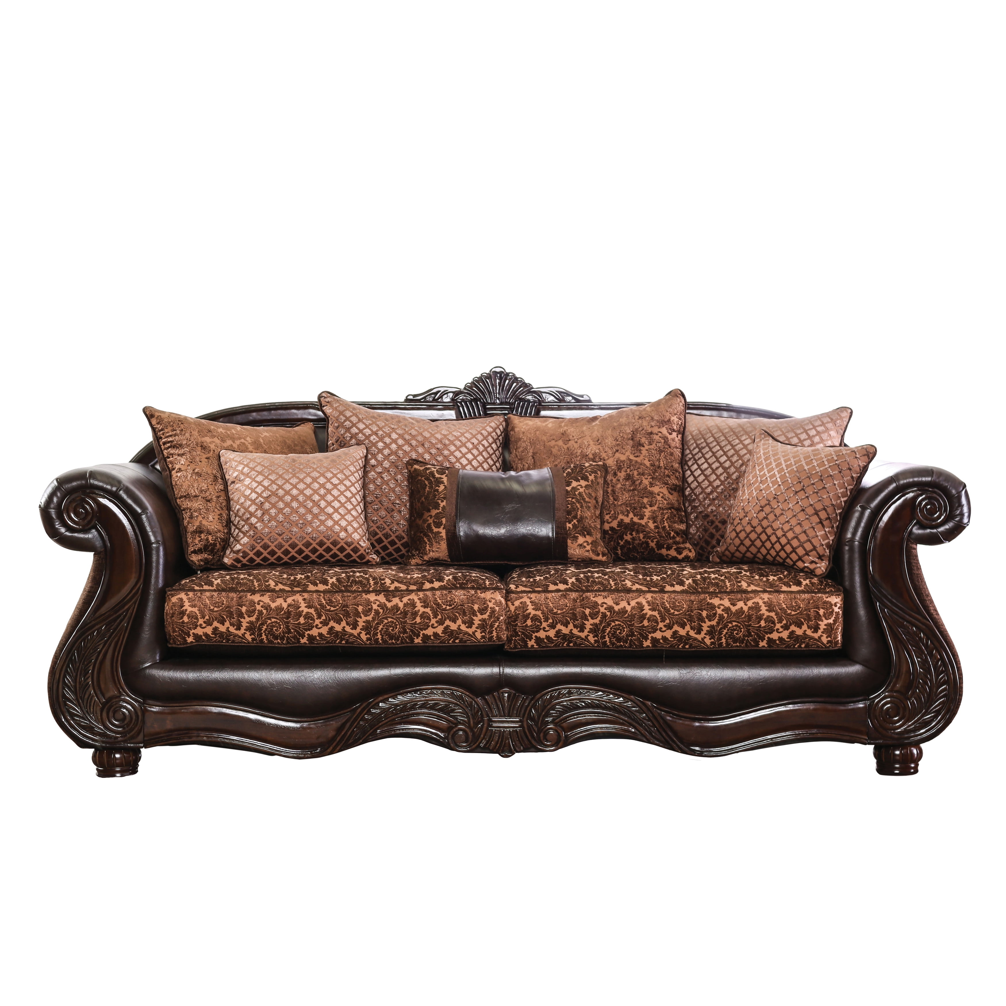 Hannon Traditional Leatherette Upholstered Sofa, Brown