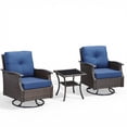 thumbnail image 4 of Opohoro 3 PCS Outdoor Swivel Chair Set with Square Side Table, Brown PE Rattan Patio Rockers with Steel Armrests and Blue Cushions for Porch or Backyard, 4 of 12