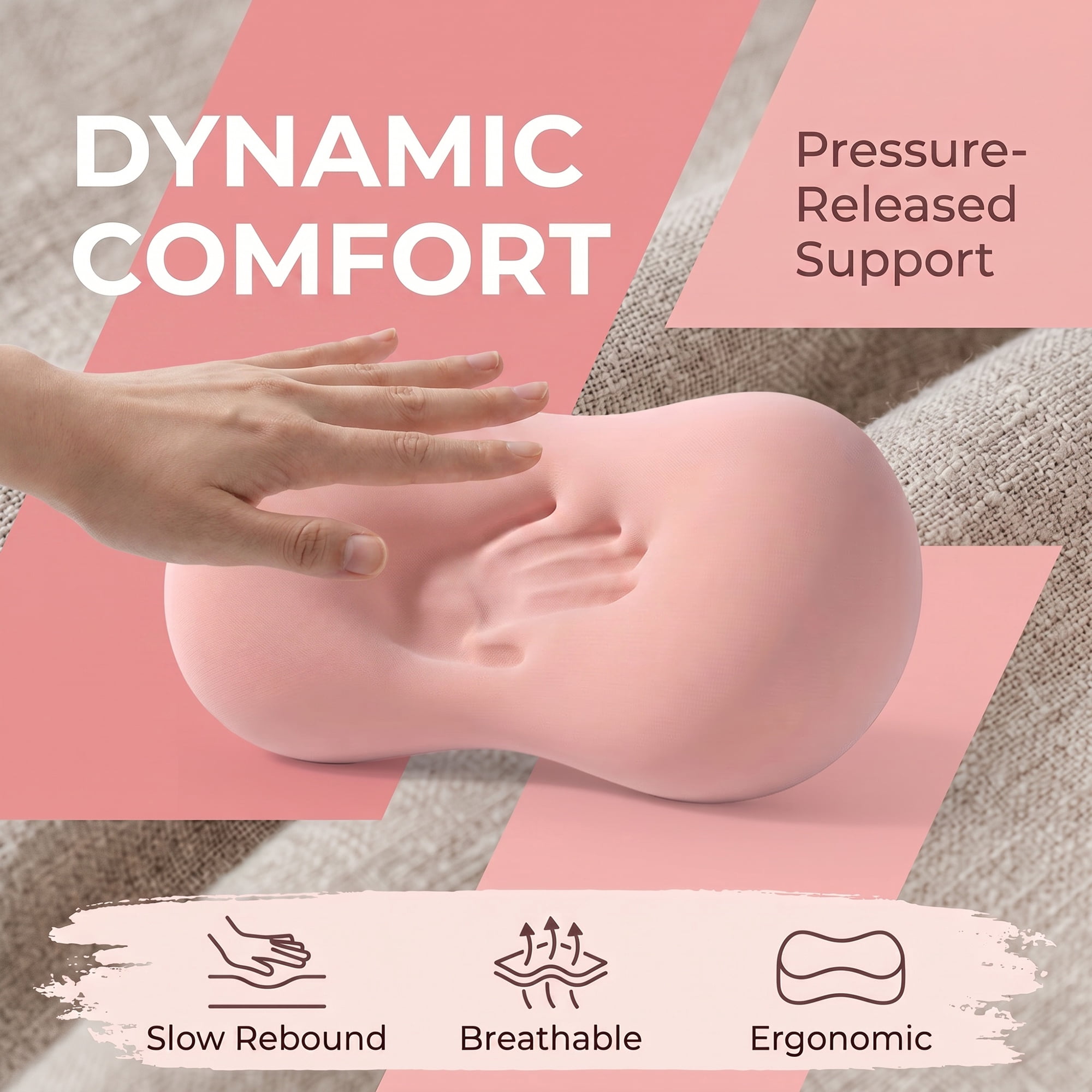 Unique Bargains Neck Pillow Travel Pillow Cotton Cervical Support Pink 9.4" x 5.1"