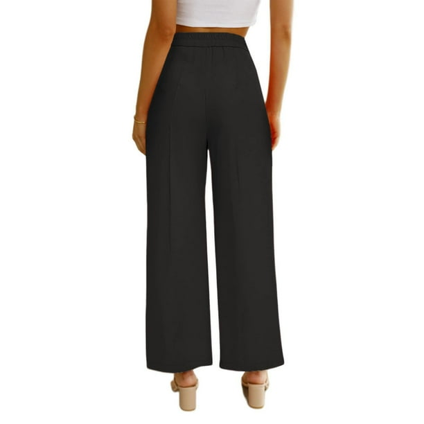 Women Regular Fit Trouser Straight Wide Leg High Waist Button Closure Modern Business Pants Black 3XL