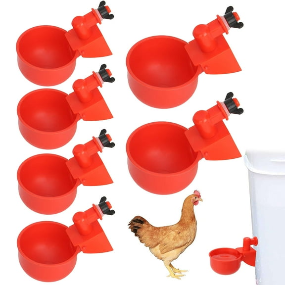 Gustave 6 Pack Chicken Water Cups 3/8" Thread Automatic Poultry Waterer Feeder Watering Cup Kit Drinking Bowls for Chicken Ducks Goose Turkey
