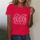 thumbnail image 3 of Pantalones Cortos para las Mujeres Sexy Impreso Suéter Superior, Día de San Valentín Casual Cuello Redondo Blusa Tee, 3 of 5