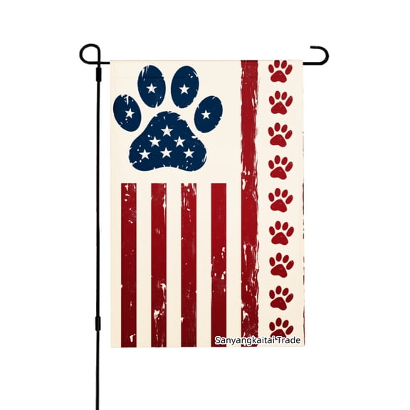 Joocar American Flag Paw Print Linen Garden Flag For Spring Summer Home Outdoor Garden Yard Door Decor 12x18 Inch