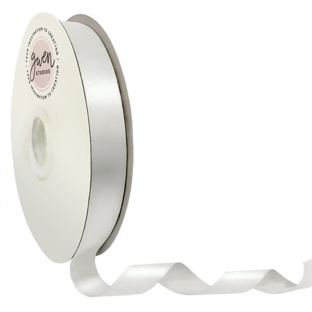 UPC: 0810056347482 | White Double Faced Satin Ribbon for Wedding and Crafts  7/8  x 100 Yards by Gwen Studios