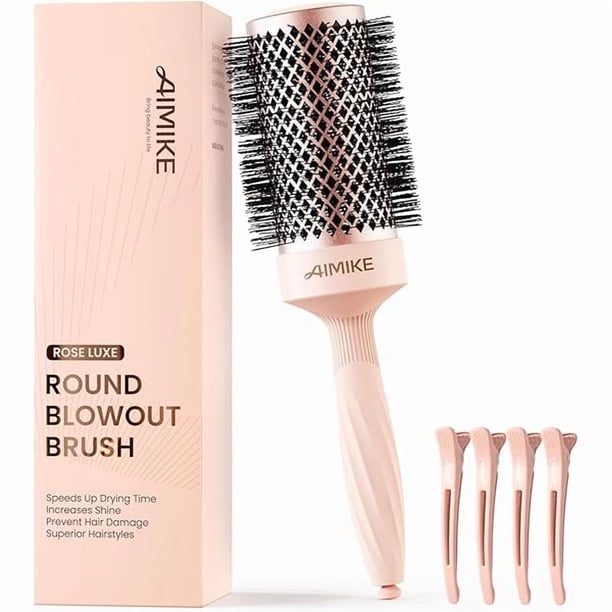 wonima11 Round Brush for Blow out, Rose Luxe Round Hair Brush Ionic & Nano Thermal Ceramic Tech, for Blow Drying & Styling Volumizing Long Hair, with 4 Clips (Barrel 2.1", Bristle 3")