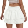 thumbnail image 6 of GEWSEY Women's Elastic High Waist Bubble Skirt Loose Fit Mini Ruffle Skirts (White, S), 6 of 9