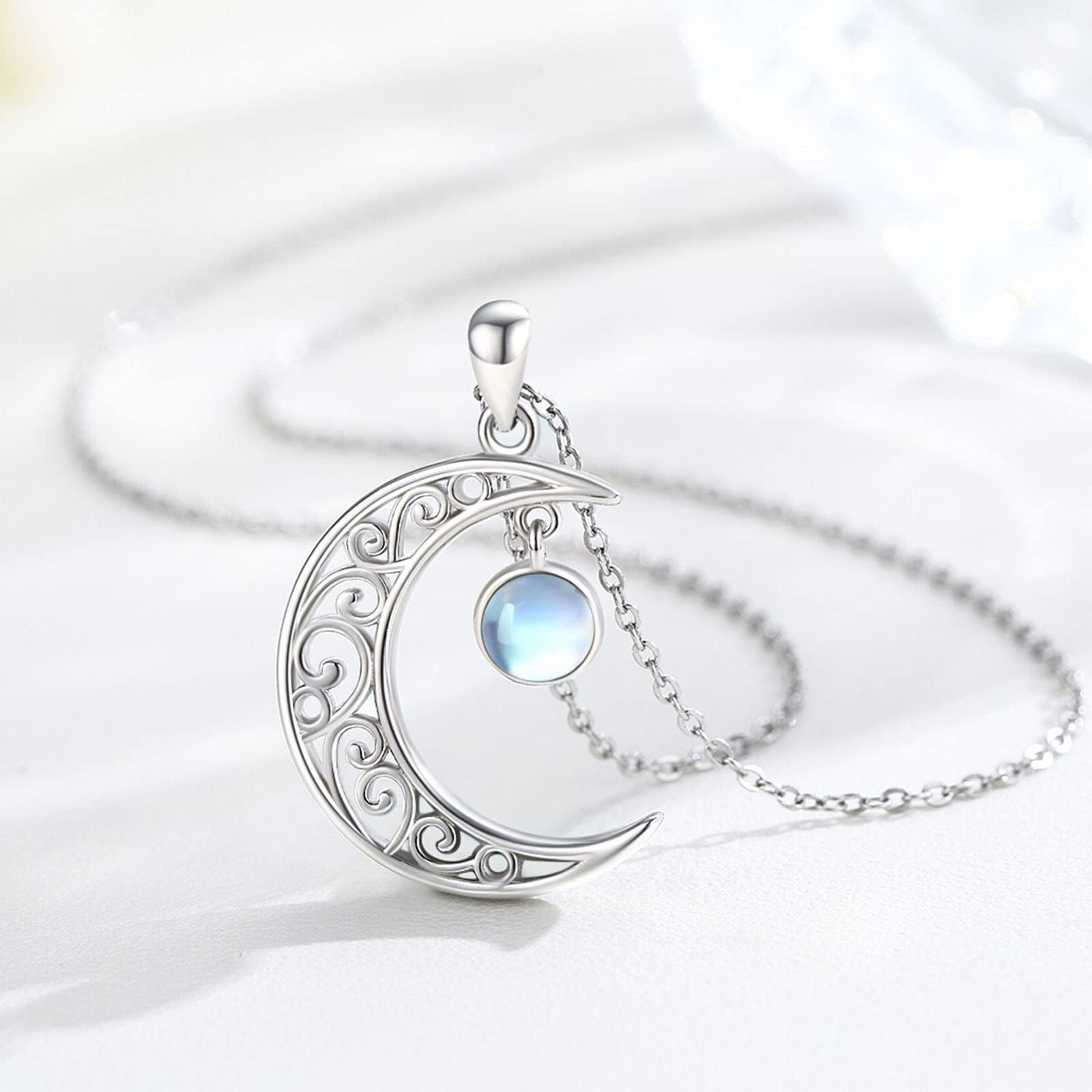 Midir&Etain Celtic Moon Necklace 925 Sterling Silver Celtic Moonstone Pendant Necklace Women's Crescent Jewelry Gift for Women