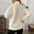 thumbnail image 5 of Fanxing Quarter Zip Fuzzy Pullover for Women Sherpa Fleece Lapel Swetshirts Casual Long Sleeve Thermal Warm Winter Tops with Pocket Beige L, 5 of 6