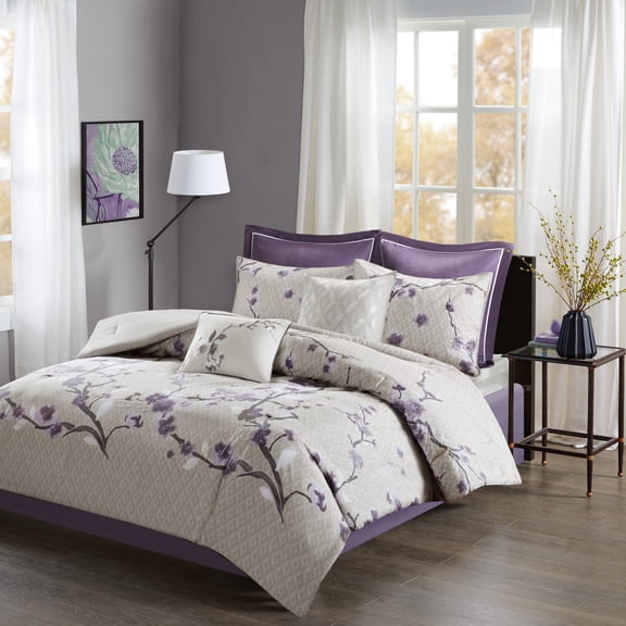Bedding Sets 8 Piece Cotton Comforter Set Purple/Taupe Queen,Bed Sets