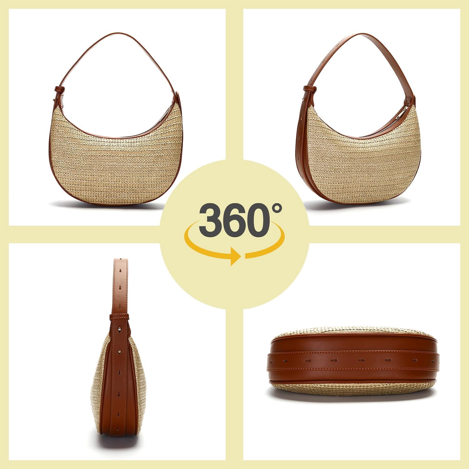CAILDANL Straw Crossbody Bag for Women Beach Woven Hobo Handbag Summer Chic Crescent Shoulder Purses with Adjustable Strap