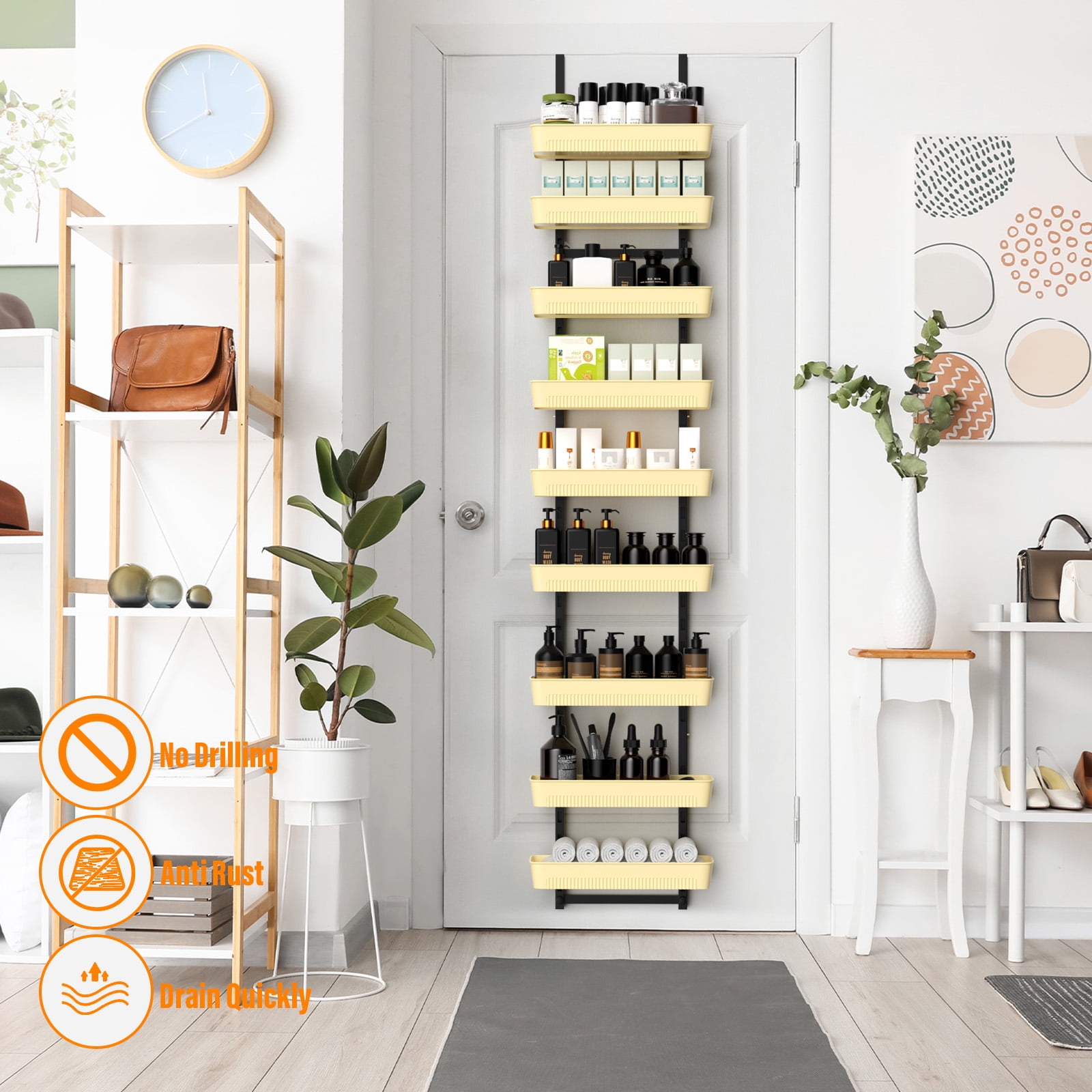 Over The Door Organizer with 9 Storage Baskets, Wall Hanging Door Storage Rack for Kitchen Pantry