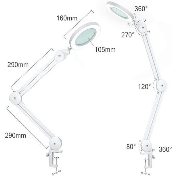 Magnifying glass with Light and Clamp, Adjustable Metal Swing Arm