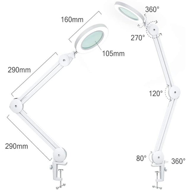 Magnifying glass with Light and Clamp, Adjustable Metal Swing Arm Magnifying Desk Lamp, 10 Levels Brightness, 3 Color Modes, Memory Function, LED Lighted Magnifier Light for Reading/Crafts/Close Work