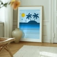 thumbnail image 6 of Retro Vintage Tropical Island Sunset - Digital Art Tropical Palm Tree Beach Minimalist Seascape Ocean Sunset Oak Framed Wall Art Print 6 x 8 inches, 6 of 12