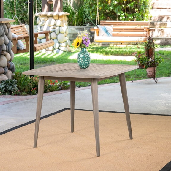 Gray Acacia Wood Outdoor Dining Table with Straight Legs | For Backyard Dining Experiences | Blends Seamlessly with Decor