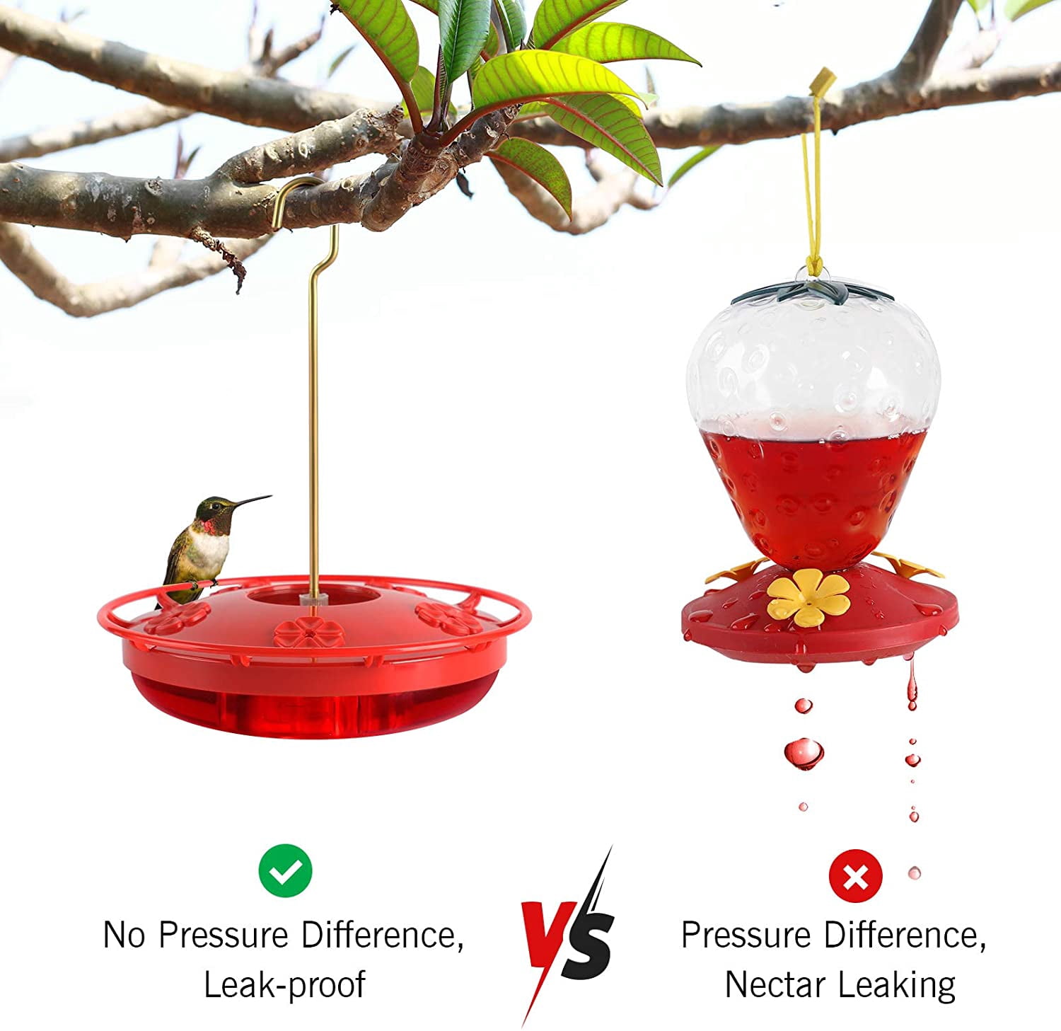 SHELLTON 3pcs Hummingbird Feeders for Outdoors, 12 oz Hanging Bird Feeders for Outside Garden Yard Decoration