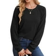 thumbnail image 4 of FAIWAD Women's Fall Winter Long Sleeve Round Neck Solid Color Cable Knit Plus Size Pullover Sweater Tops, 4 of 7